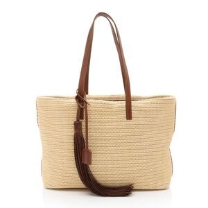 Saint Laurent Raffia Tassel Shopping Tote